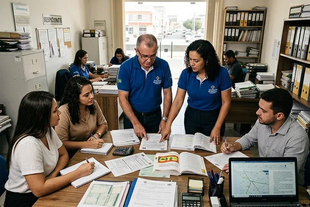 Reunião de despachantes discutindo como evitar multas de trânsito em Petrolina.